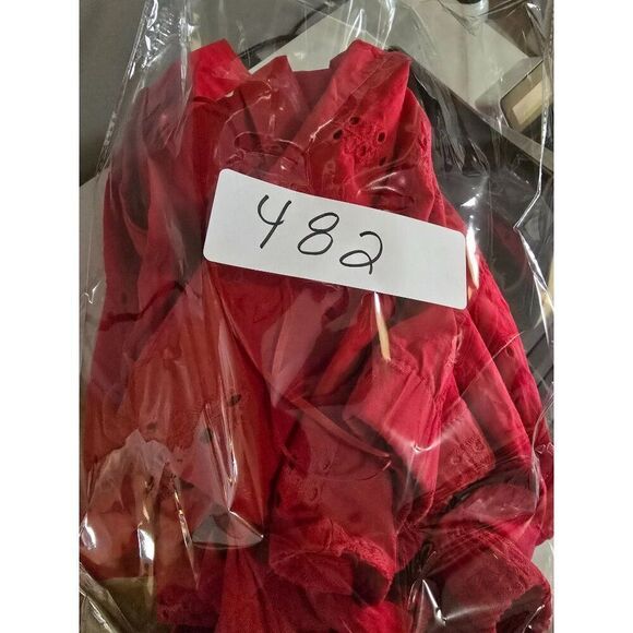 Red Eyelet Embroidered Sleeveless Top W Adjustable Tie Straps & Elastic Waist - Picture 11 of 11